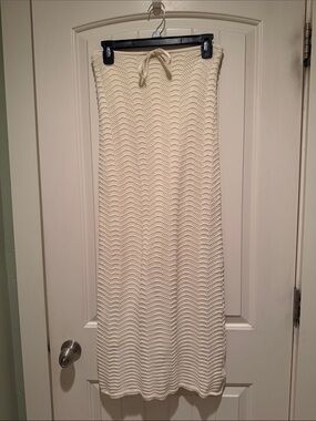 Cream Knit Maxi Skirt with Drawstring Waistband